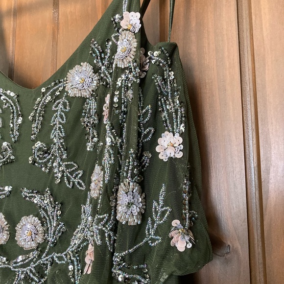 Adrianna Papell Spaghetti Strap Long Formal Mesh Dress - Picture 7 of 8